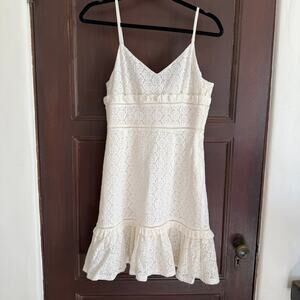 URBAN REVIVO | White Cotton Lace Ruffle Hem Sundress Little White Dress | 6